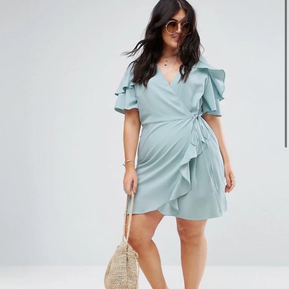 NWOT ASOS Teal Ruffle Wrap Dress